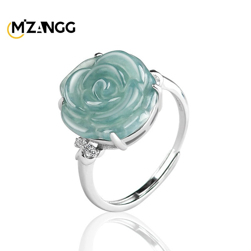 S925 Silver Set Myanmar Jadeite Blue Water Rose.