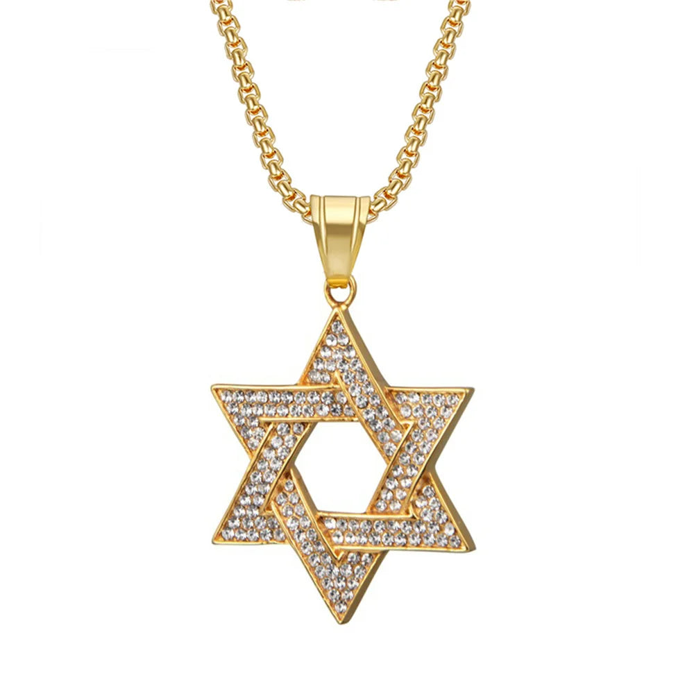 Hip Hop Iced Out Bling Star of David Pendants