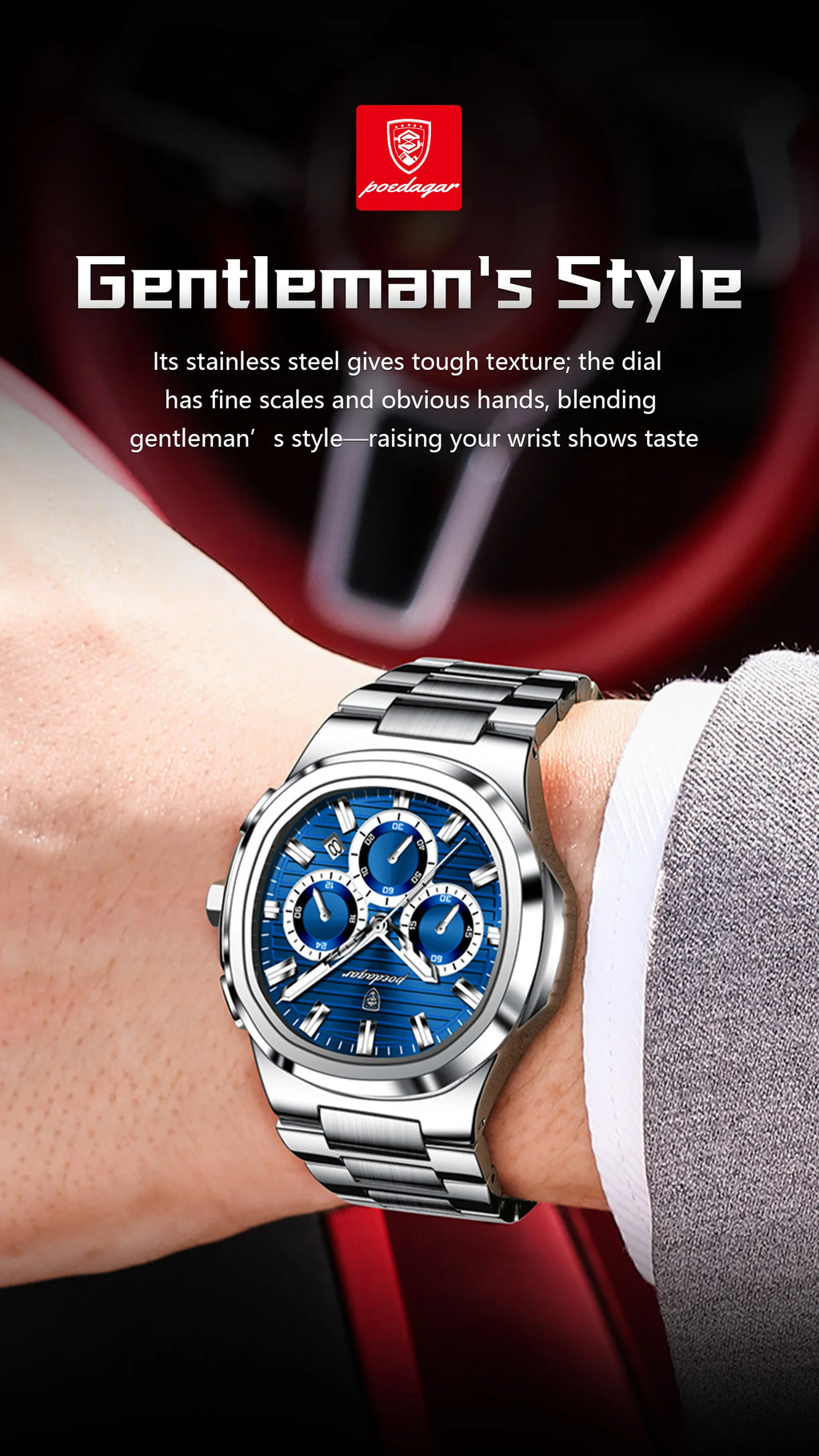 Poedagar Business Male Clock Date Chronograph
