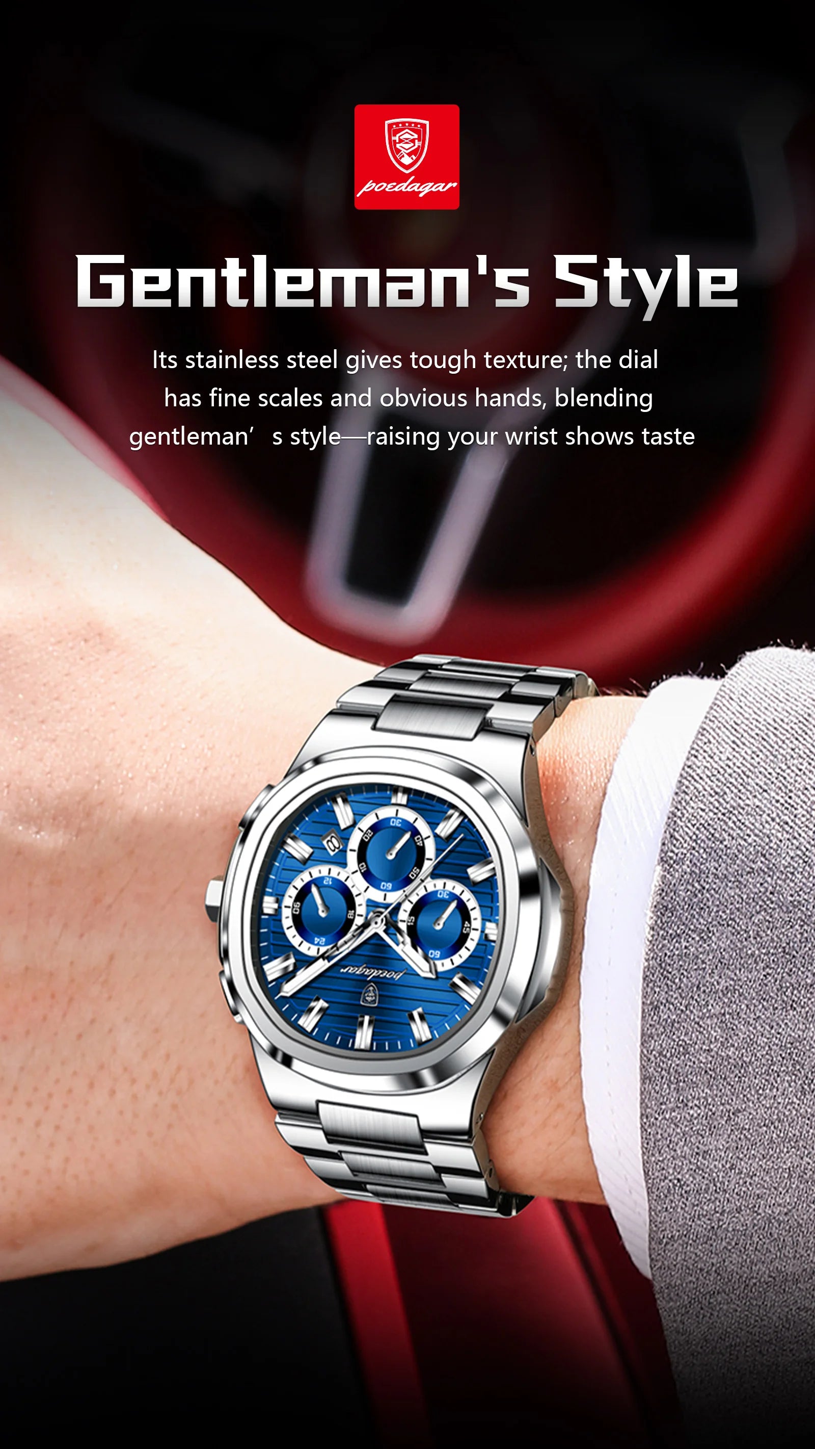 Poedagar Business Male Clock Date Chronograph