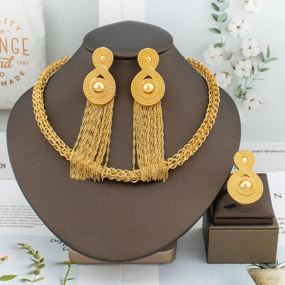 dubai jewelry set for women ring earrings set.
