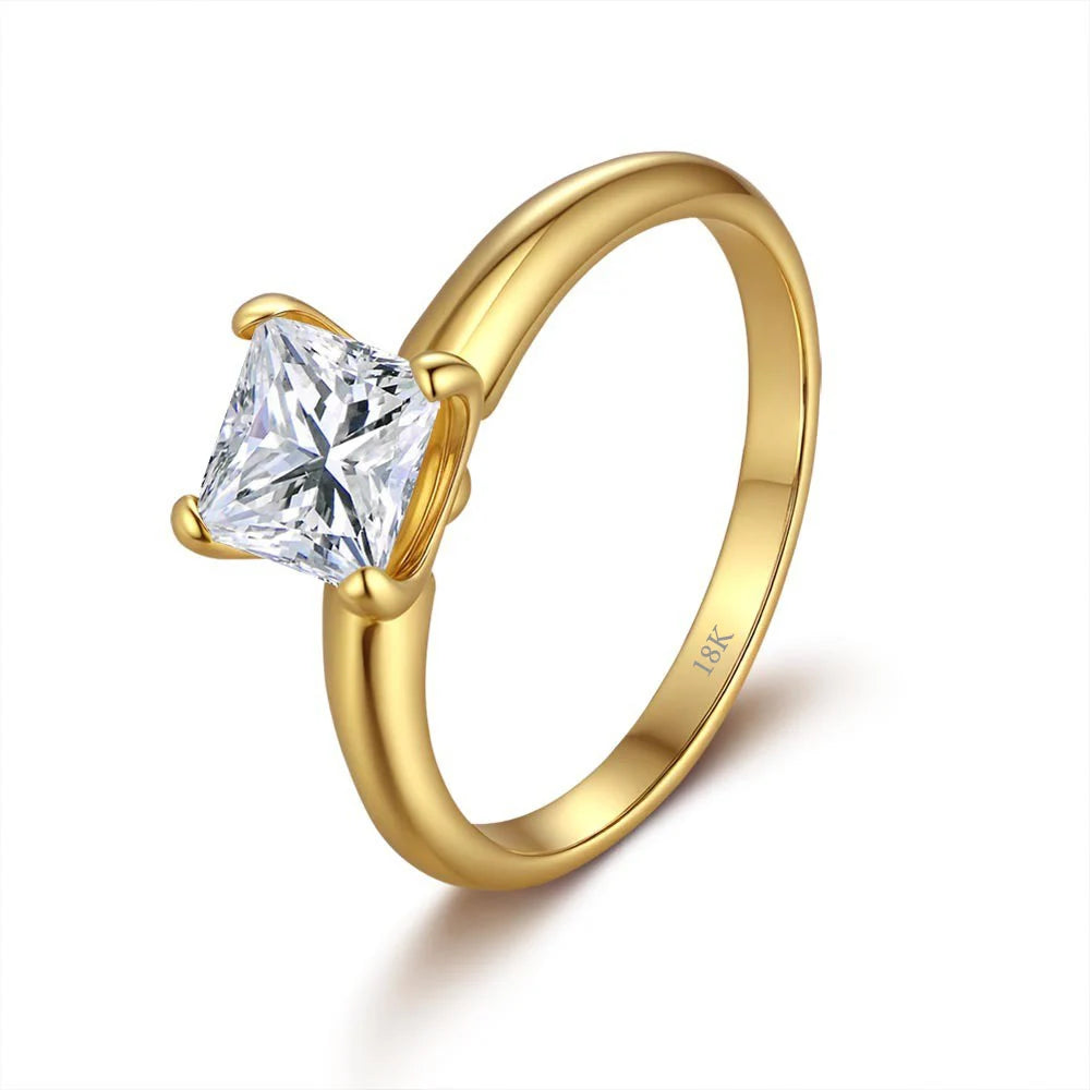 Lumira Princess Square 100% 18K Gold Ring Band