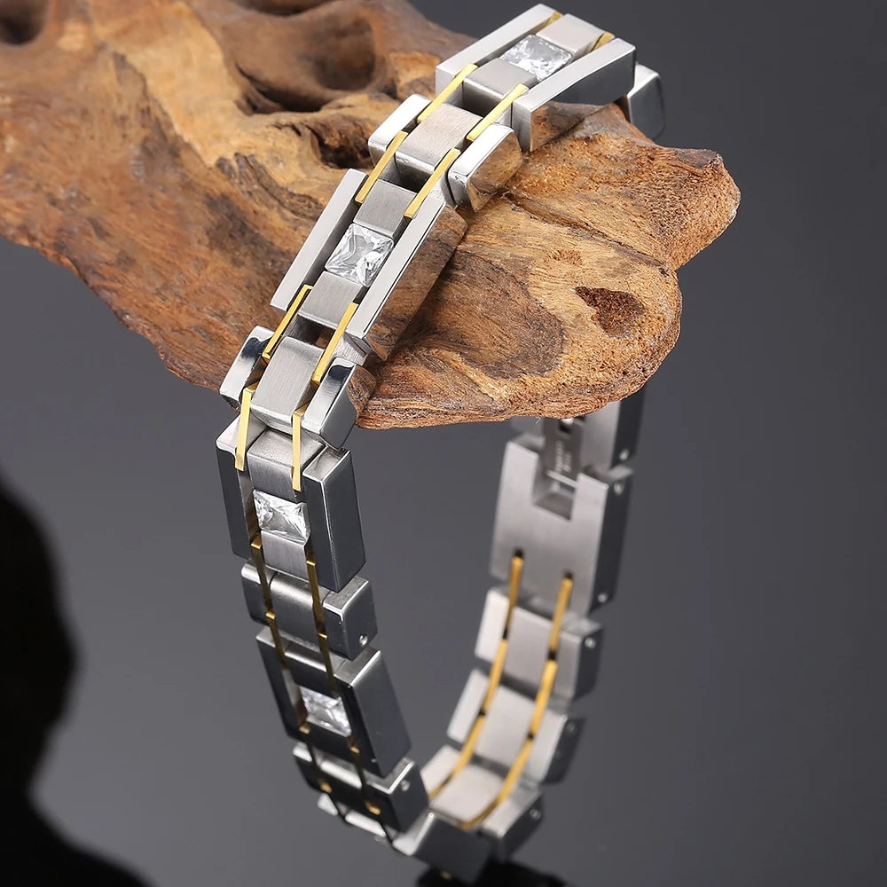 Casting Stainless Steel Man Bracelet Two Tone