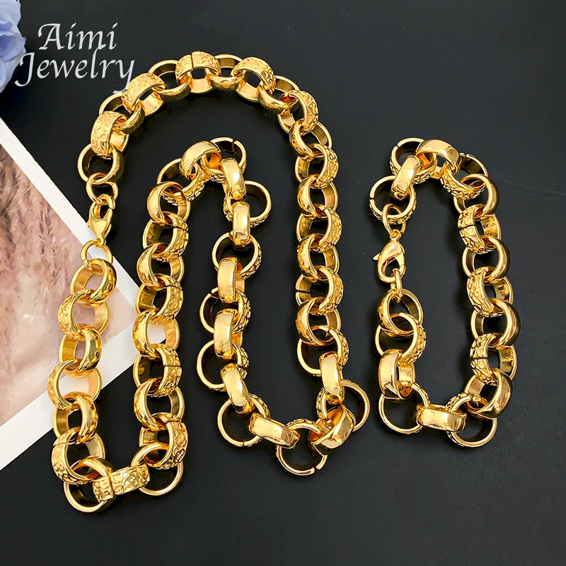 Hip Hop Long Linked Chain Golden Choker for Man Top