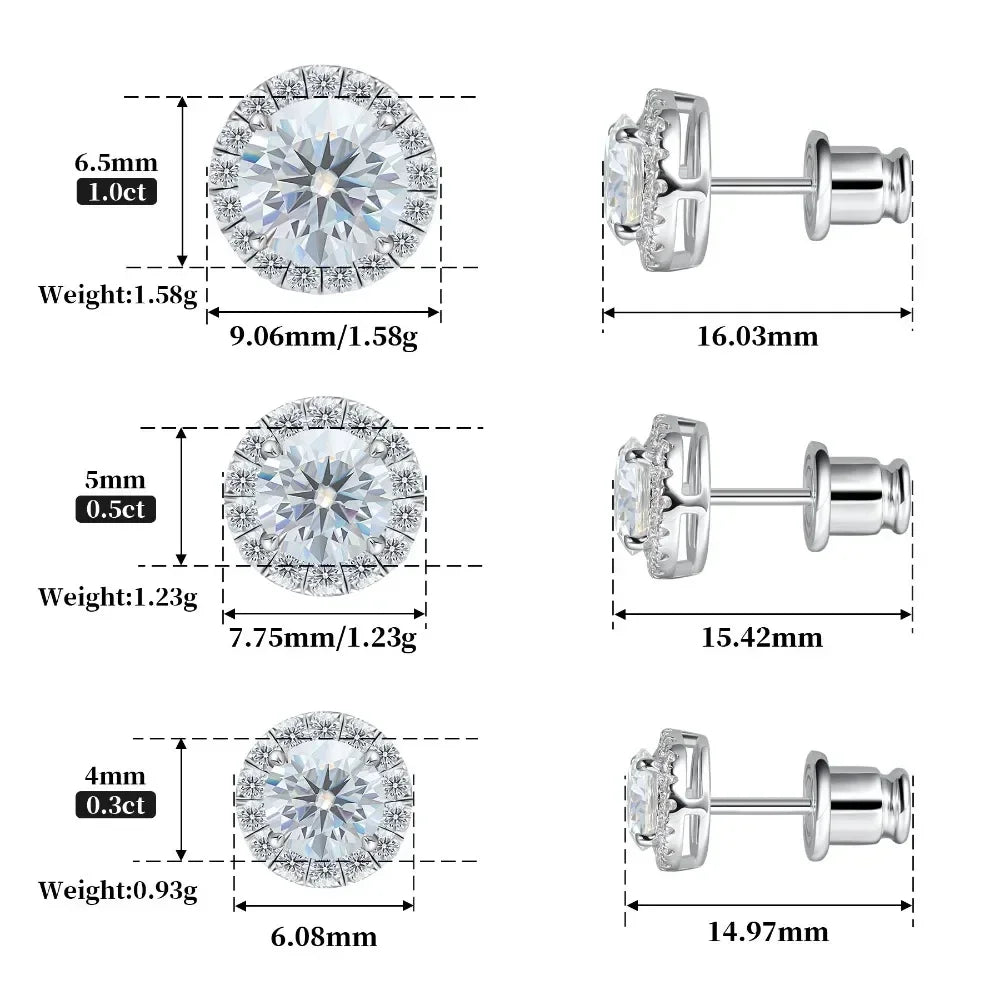 0.3-1CT D Color Moissanite Halo Earrings 925 Sterl