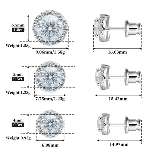 0.3-1CT D Color Moissanite Halo Earrings 925 Sterl