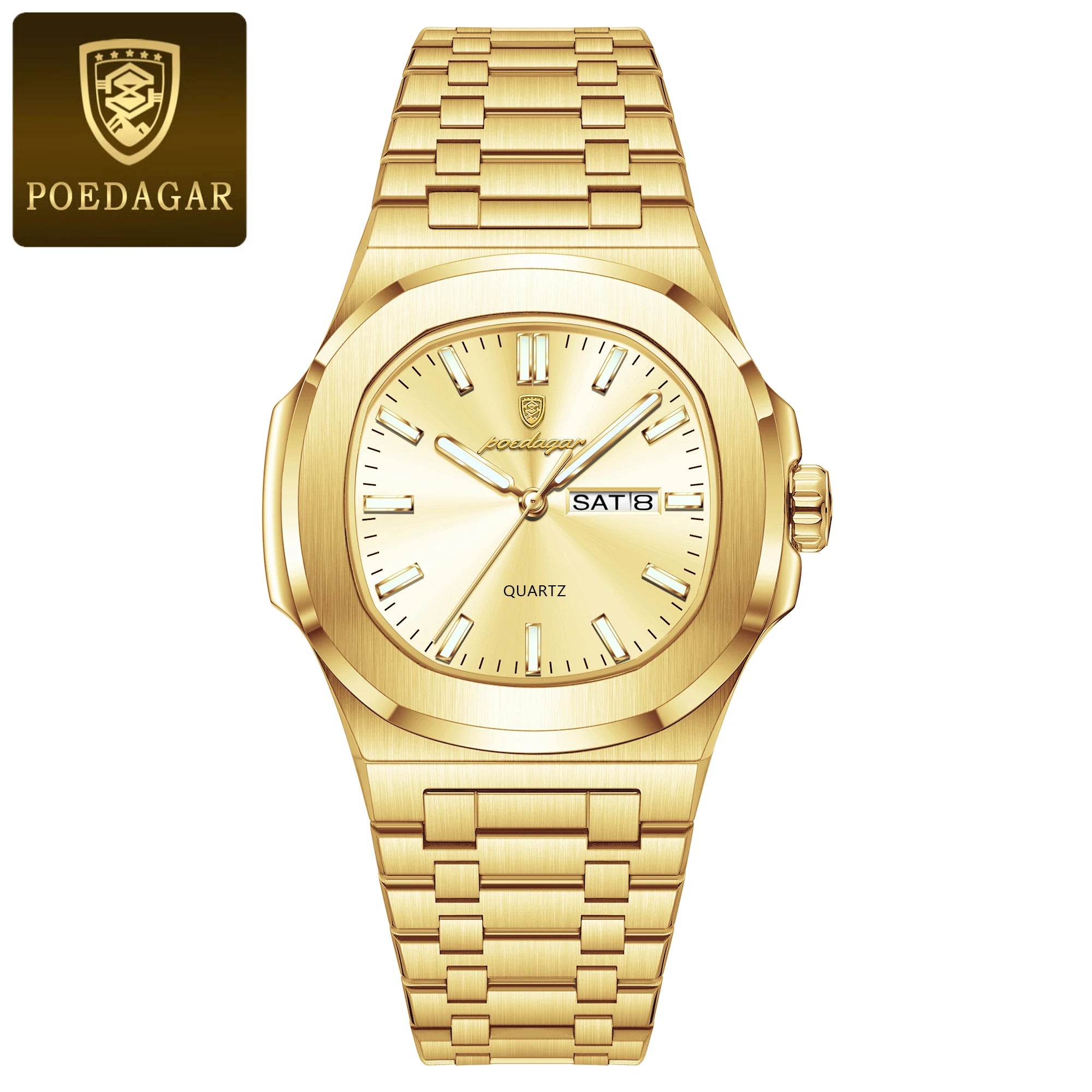 POEDAGAR Luxury Square Men's Watches Waterproof - 853 Gold Gold