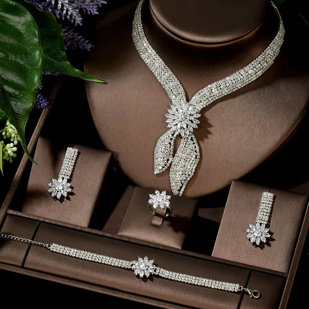 Hot Selling 4pcs Necklace and Earrings Set AAA Cubic - N-1433 / resizable / 45cm