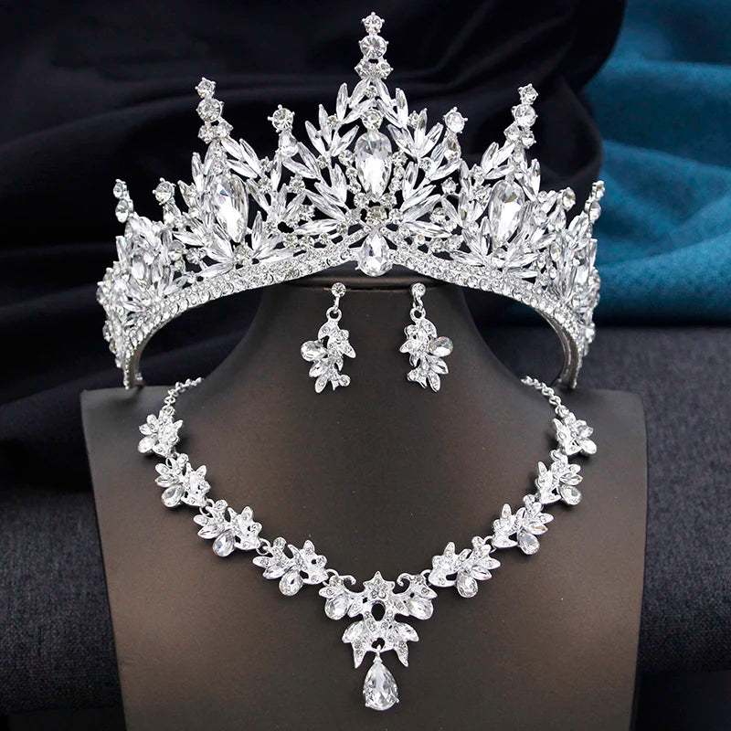 Royal Queen 3 Pcs Tiaras and necklace earrings for