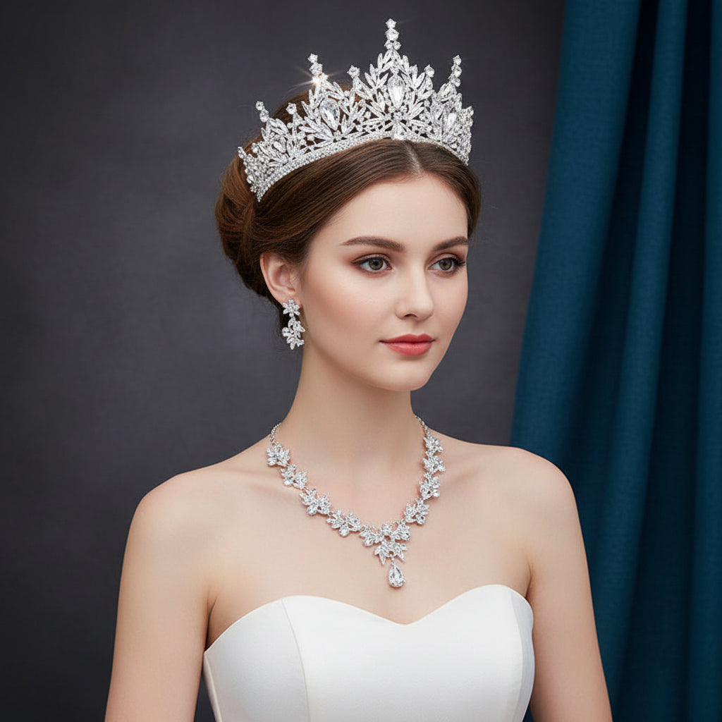 Royal Queen 3 Pcs Tiaras and necklace earrings for