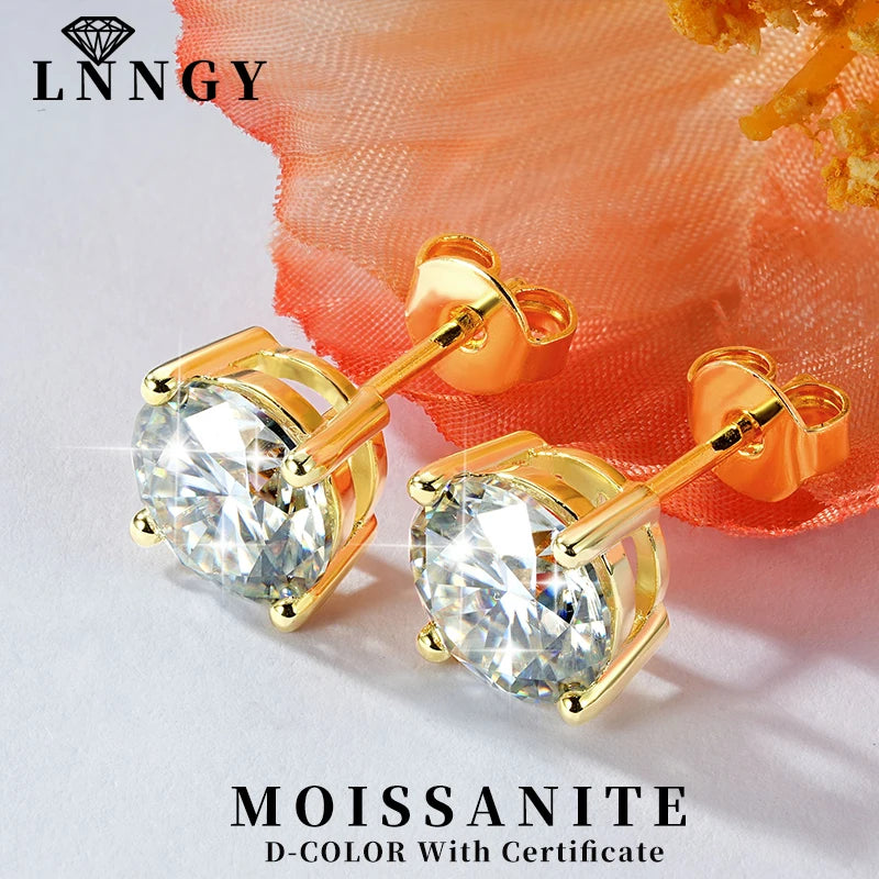 Lnngy 0.3-2CT Moissanite Stud Earrings for Women