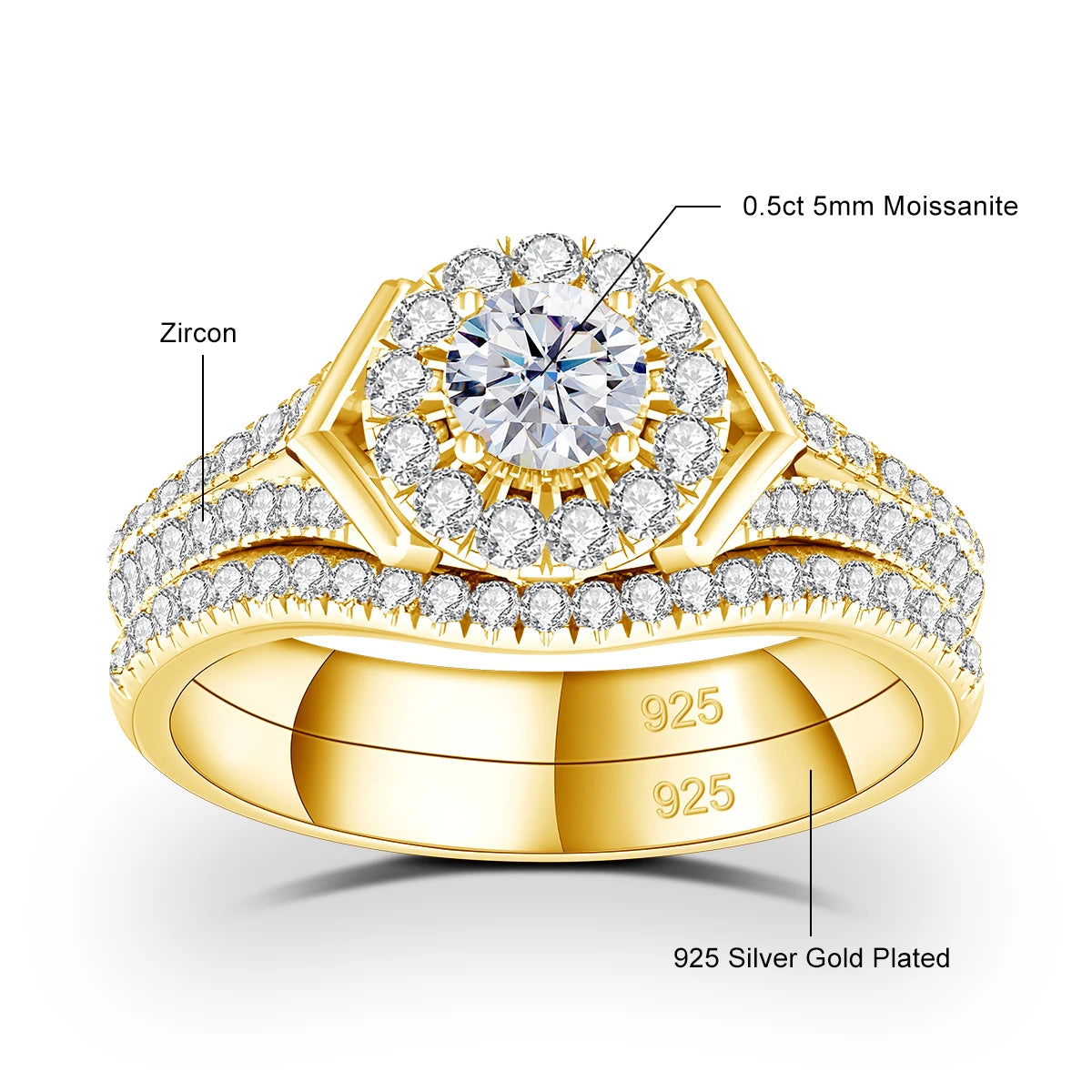 2pcs Moissanite Rings Set For Engagement With