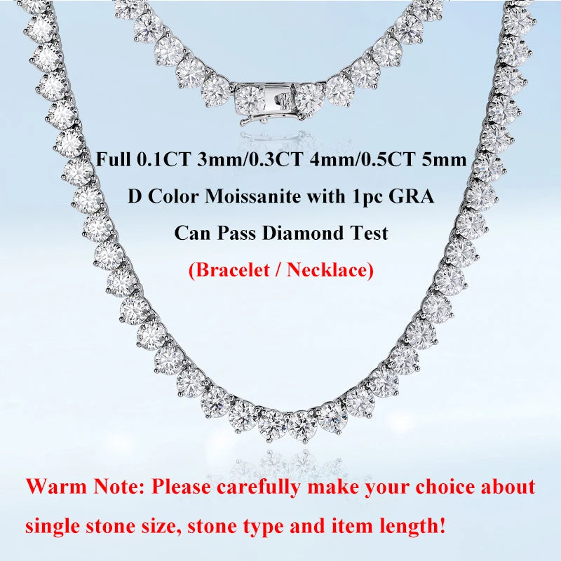 Ewya Real 3 Prong 3/4/5mm Full Moissanite Tennis