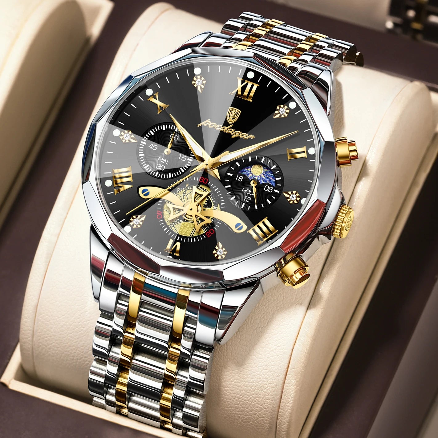 POEDAGAR Luxury Men Clock Waterproof Luminous - 938 Gold Black / China Mainland
