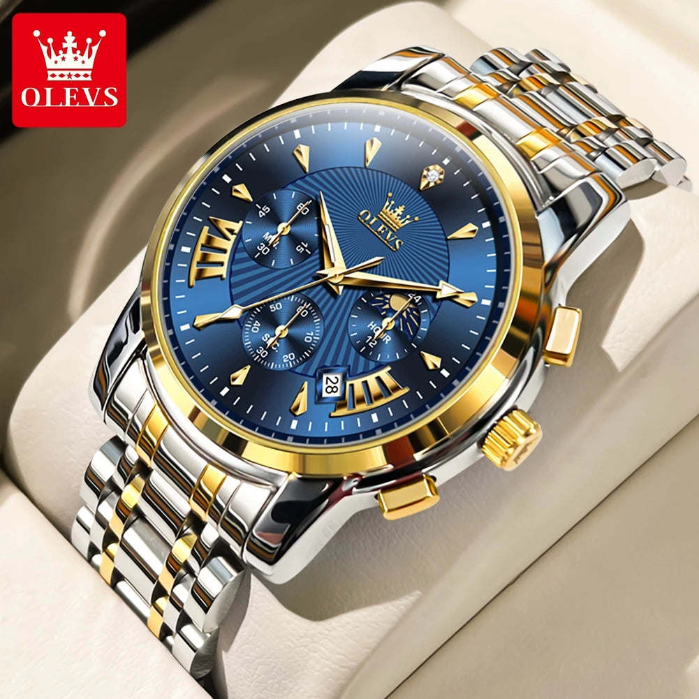 OLEVS Brand Fashion Red Watch For Men Luxury Sport - Silver Gold Blue