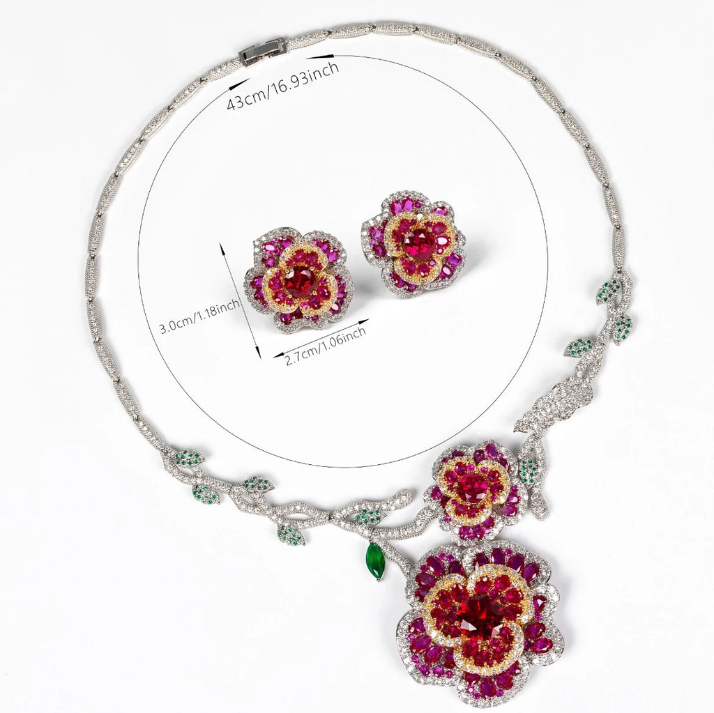 Multicolor Flower Shape Zircon Jewelry Set 2 Piece