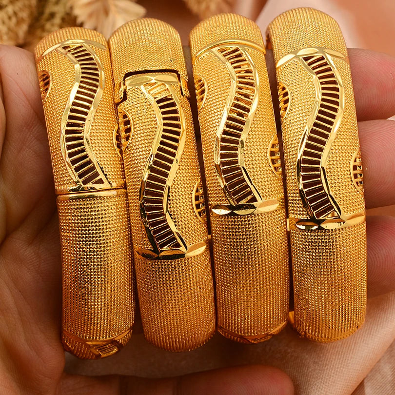 Bracelets Dubai Gold Color Bangles For Women Men Girls - 4pcs 3 / 58-60mm / Gold