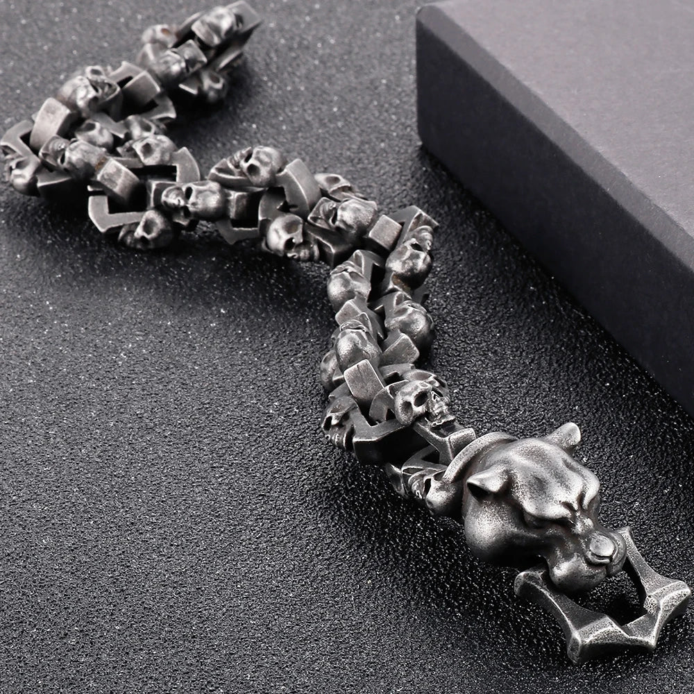 Punk Leopard Head Man Bracelet for Men Stainless Steel