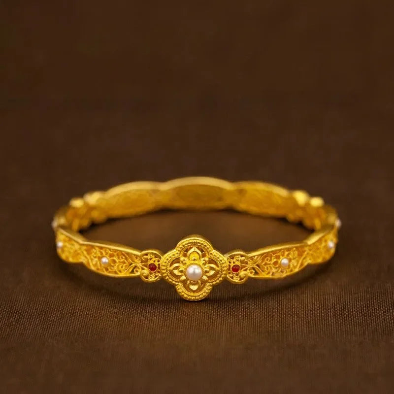 Chinese Tradition 18K Gold Pure Yellow Bangles.