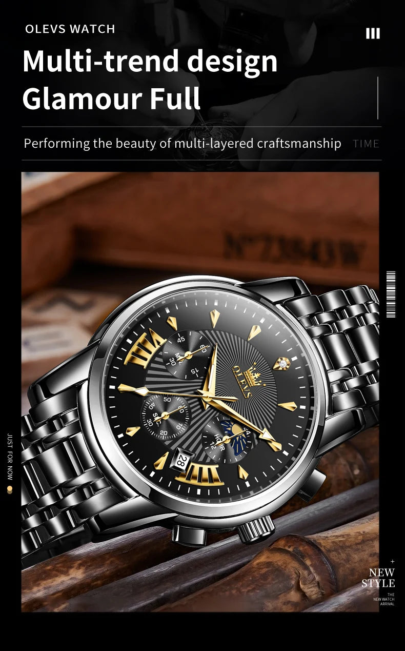 Olevs Men's Quartz Watches Top Brand Stainless.