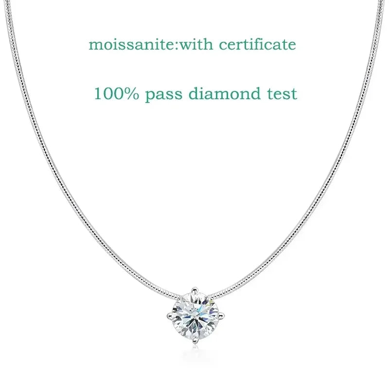 Smyoue 0.5-2CT D Color Certified Moissanite Necklace - moissanite with Cert / 1CT, moissanite with Cert / 2CT, moissanite with Cert / 0.5CT
