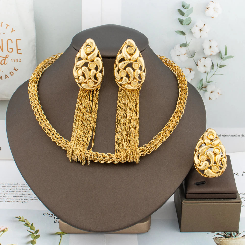 dubai jewelry set for women ring earrings set.