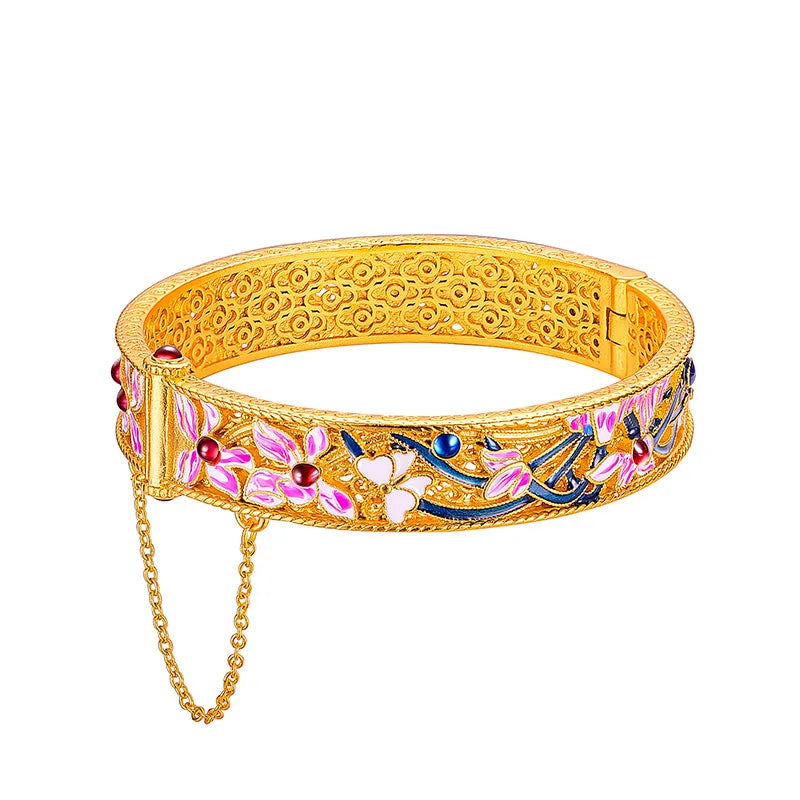 Women 9999 24K Real Gold Vintage Burnt Blue Cloiso