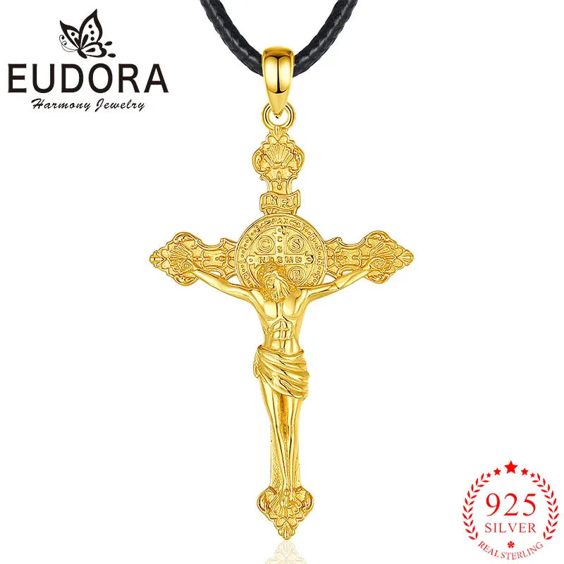 Eudora 925 Sterling Silver Jesus Cross Necklace.