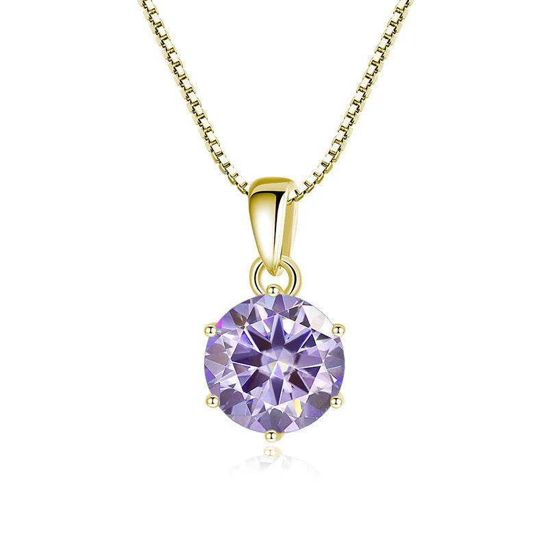 JoyceJelly 1 CT Real Moissanite Pendant Necklace For - gold light purple / 45cm / 1 ct