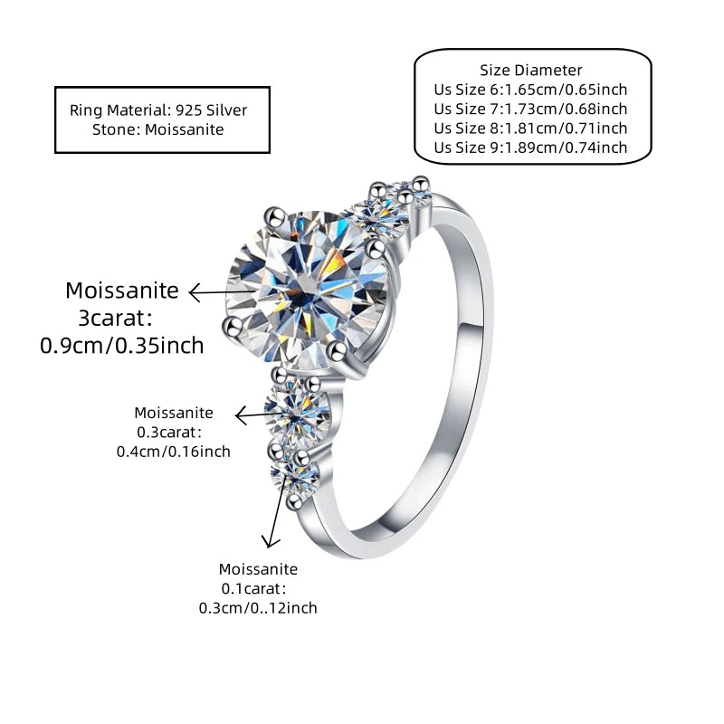 A 925 silver 3.8 carat moissanite ring, fashionabl
