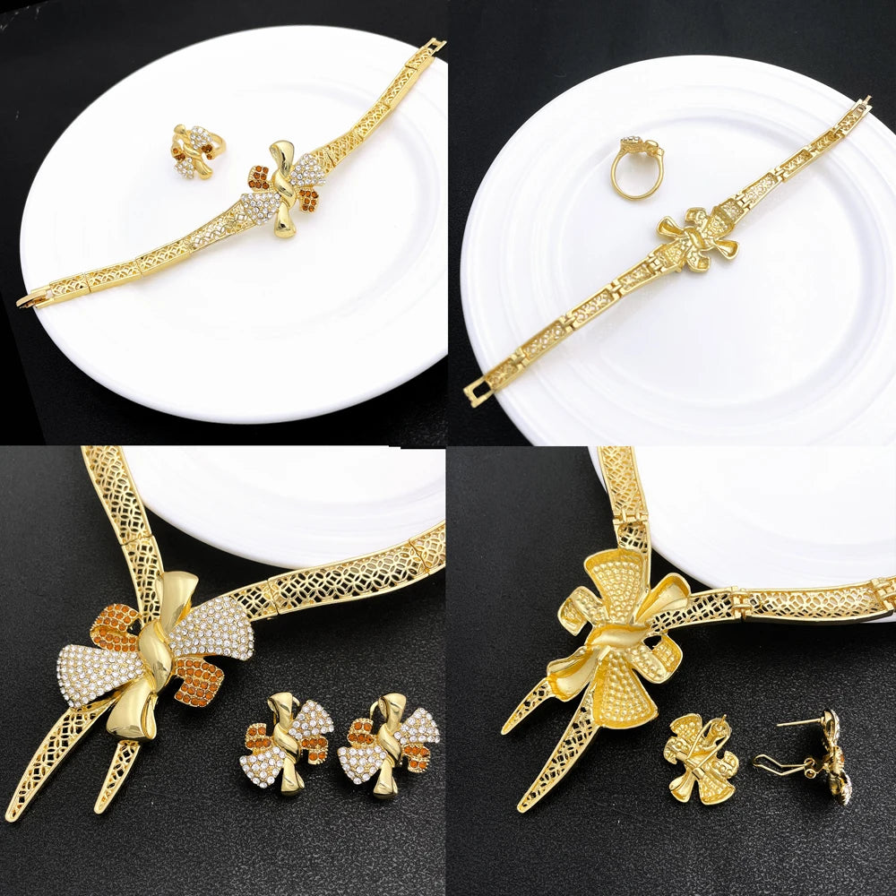 Italy 18k Gold Plated Women Jewelry Set Classic