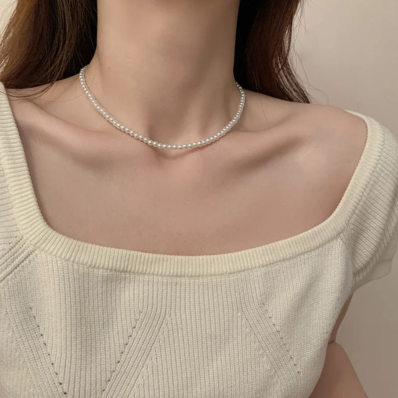 Classic Elegant White Pearl Chokers Necklace For Women - United States / 4mm / 40cm