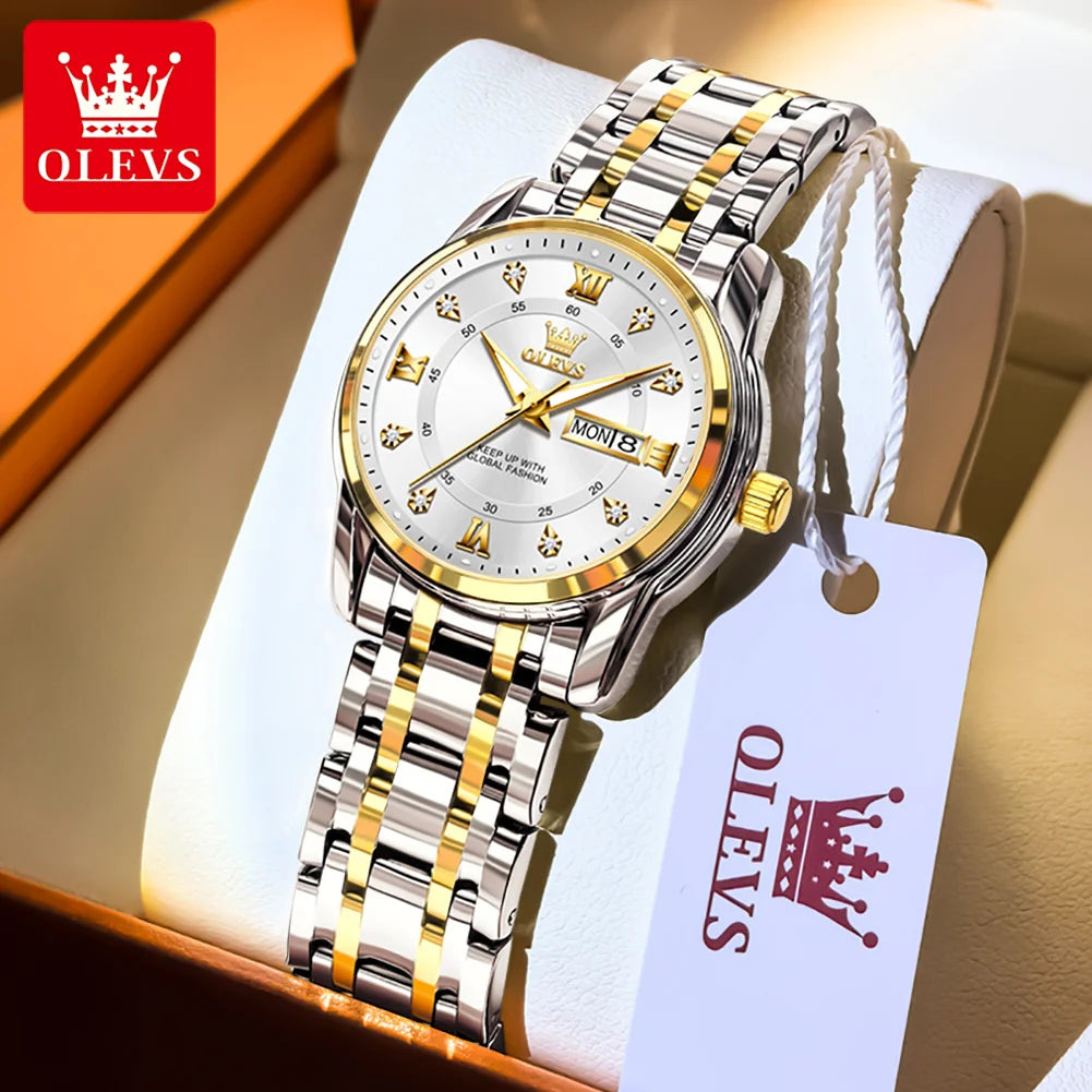 OLEVS 5513 Mens Watch Original Fashion Brand Quartz - Women Gold White / Yes