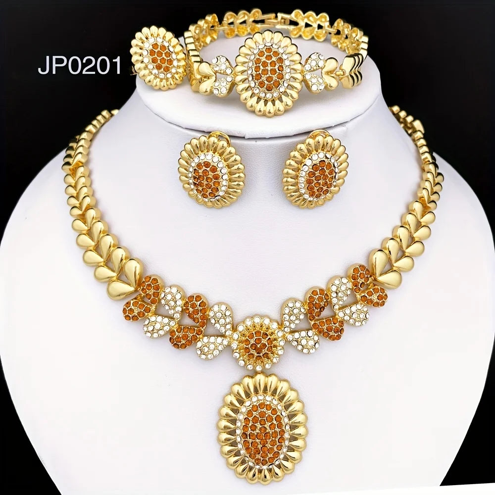 Women Necklaces Earrings Ring Bracelet 4Pcs Jewelry - 201-3 / 43cm