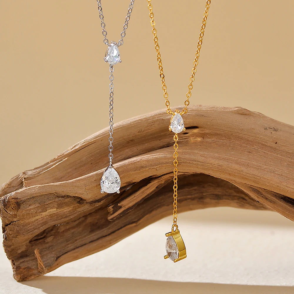 2-Stone Waterdrop Moissanite Pendant Necklace for