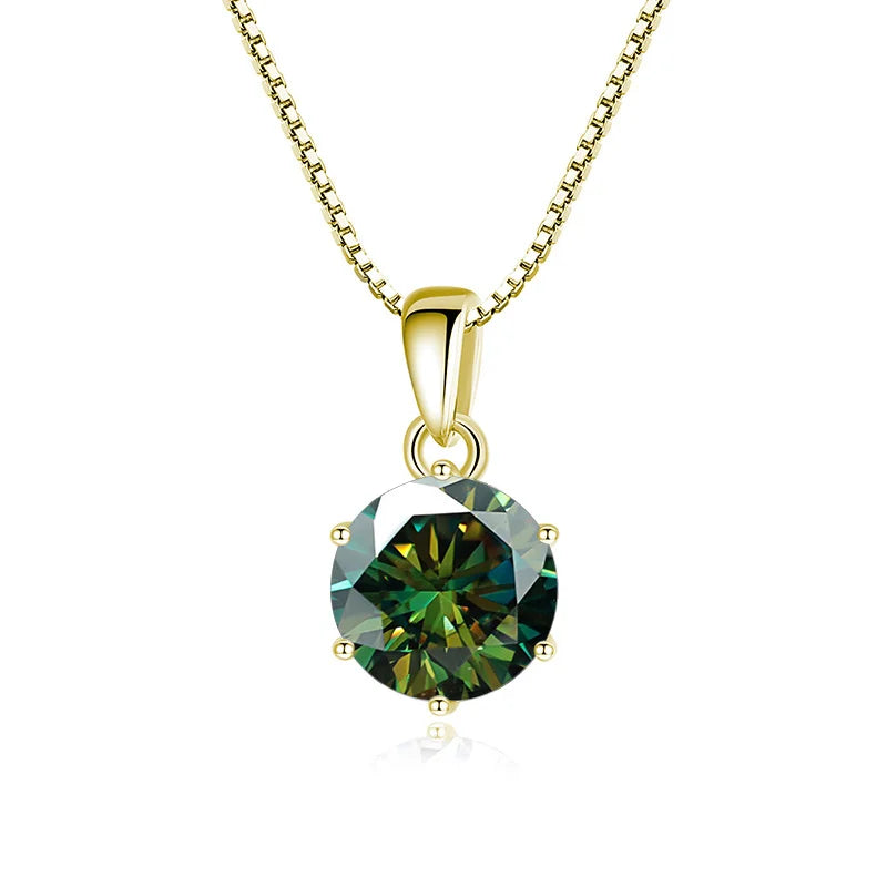 JoyceJelly 1 CT Real Moissanite Pendant Necklace For - gold dark green / 45cm / 1 ct