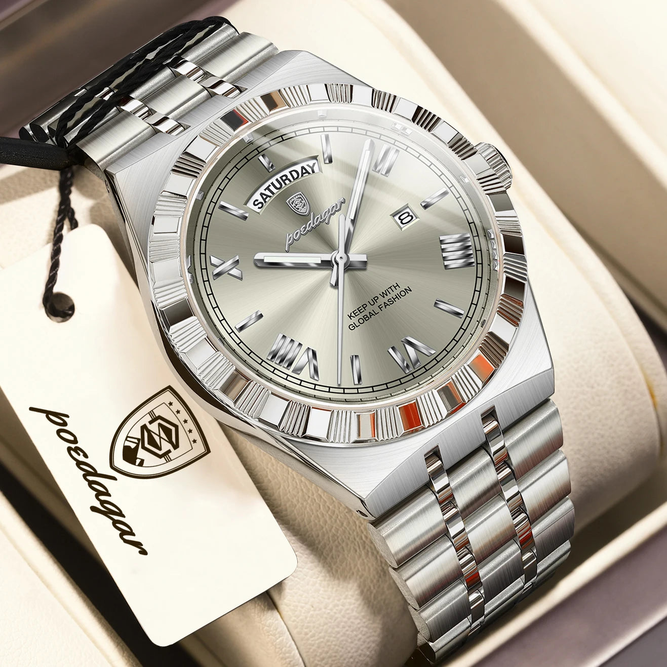 POEDAGAR Fashion Business Men's Watch Luminous - 675 Silver Grey / China Mainland
