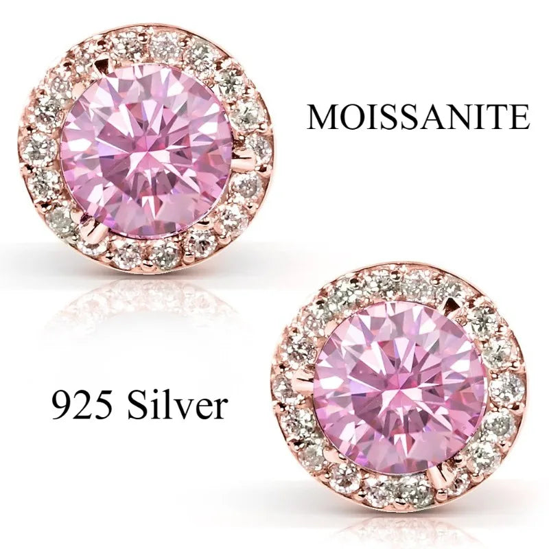 100% moissanite 925 Sterling Silver 6.5mm halo stud - rose gold plated / 6.5mm