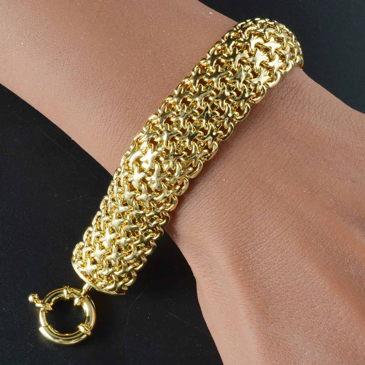 New 18MM wide copper chain bracelet unisex 18K gold - SY-H263-8in
