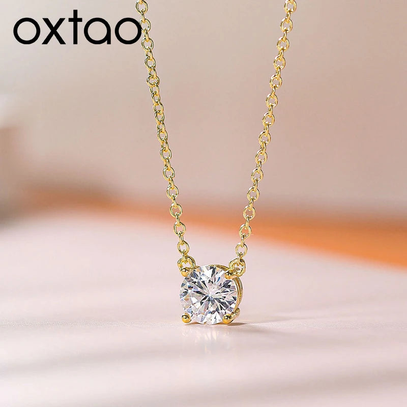 OXTAO Certified Moissanite Solitaire Necklace