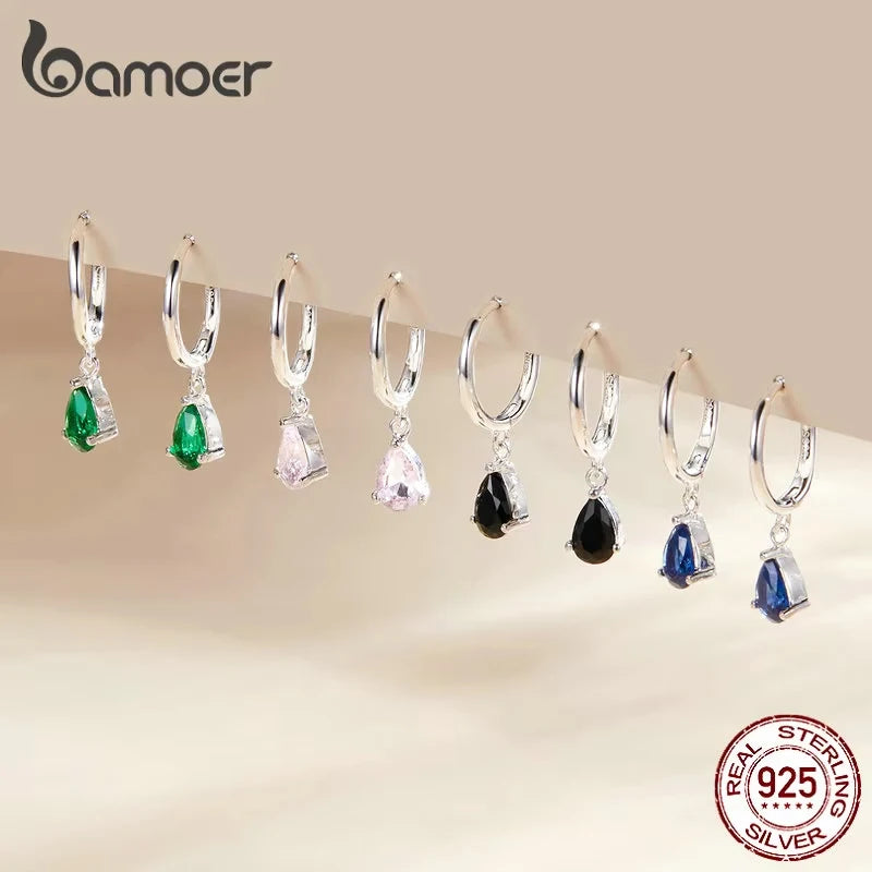 BAMOER Silver ISHWAR Green Water Drop Earrings 925