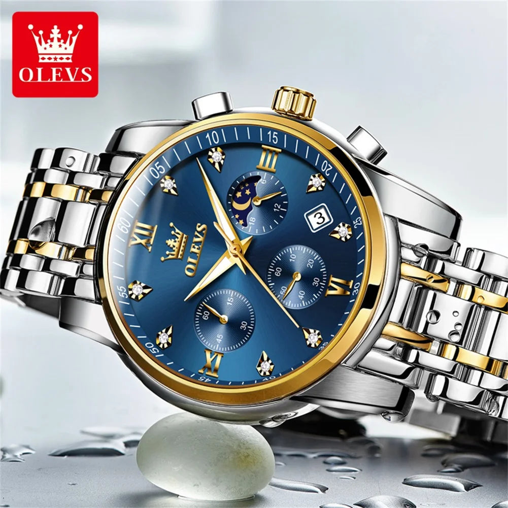 Olevs 2858 Men's Watches Stainless Steel Waterproo.