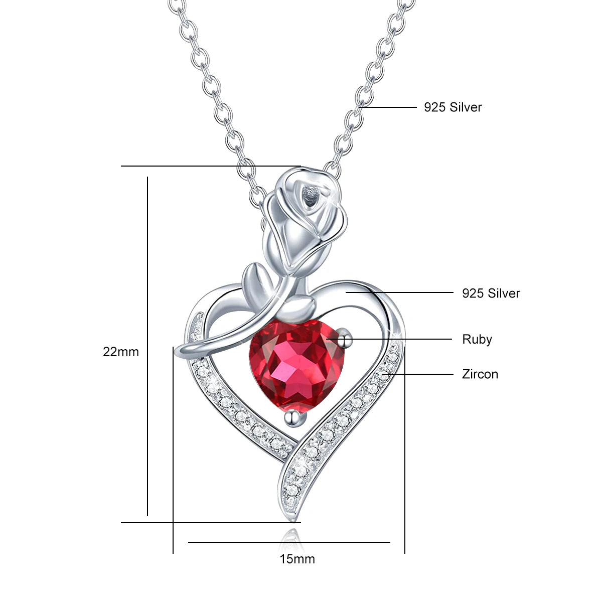 Romantic 925 Silver Necklace Rose Heart Design