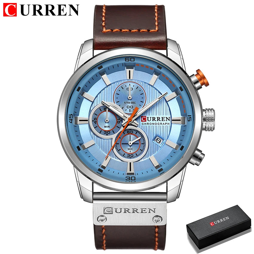 CURREN Fashion Date Quartz Men Watches Top Brand - silver blue box