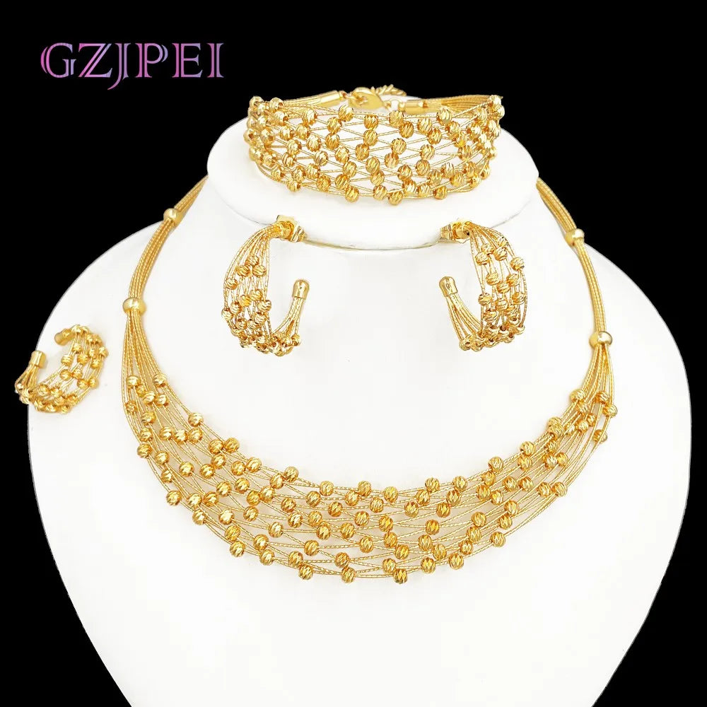 GZJPEI Handmade Women Jewelry Set Multi-layer 18K Gold - B
