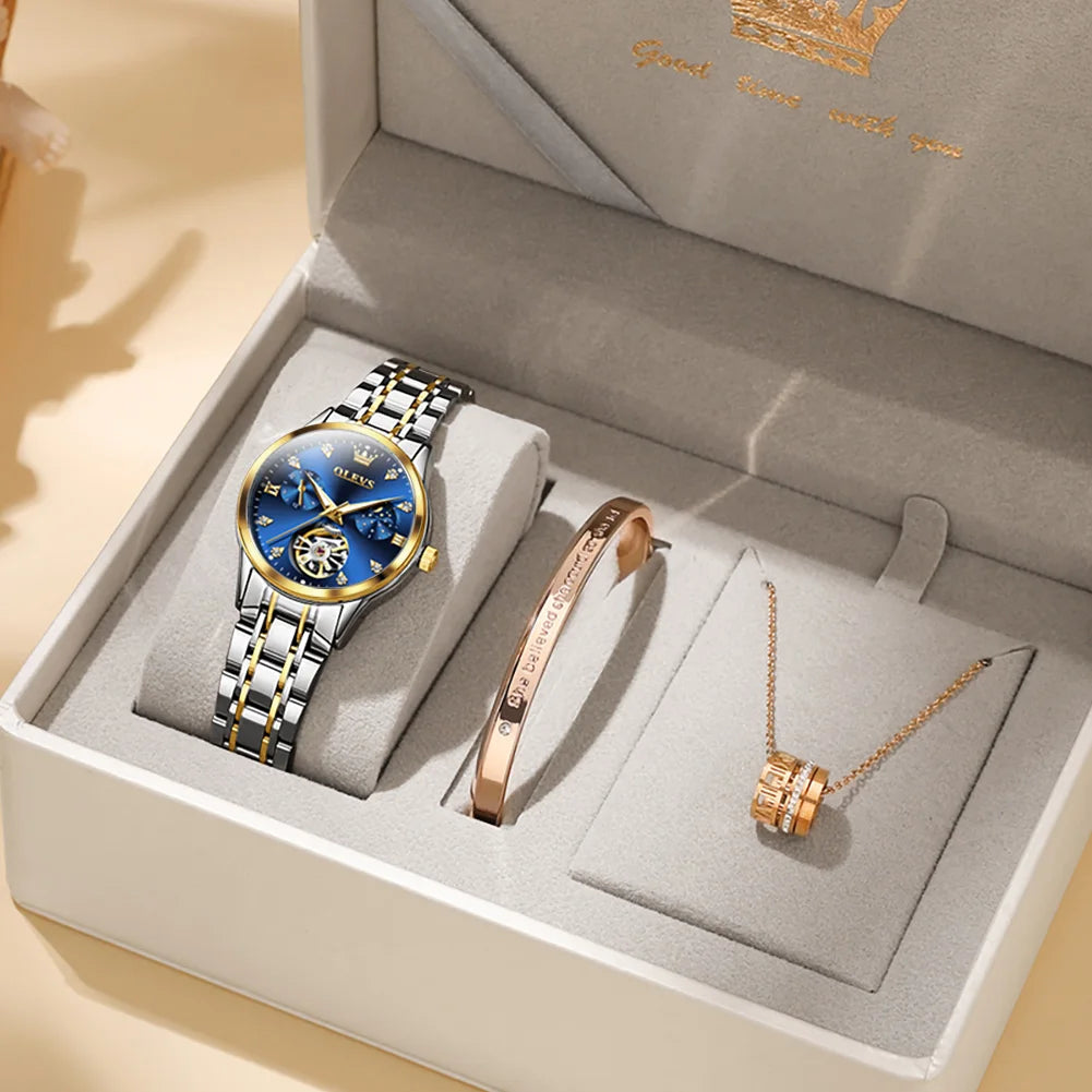 OLEVS Women's Watches Luxury Tourbillon Style Original - gold blue set / United States, gold blue set / China Mainland