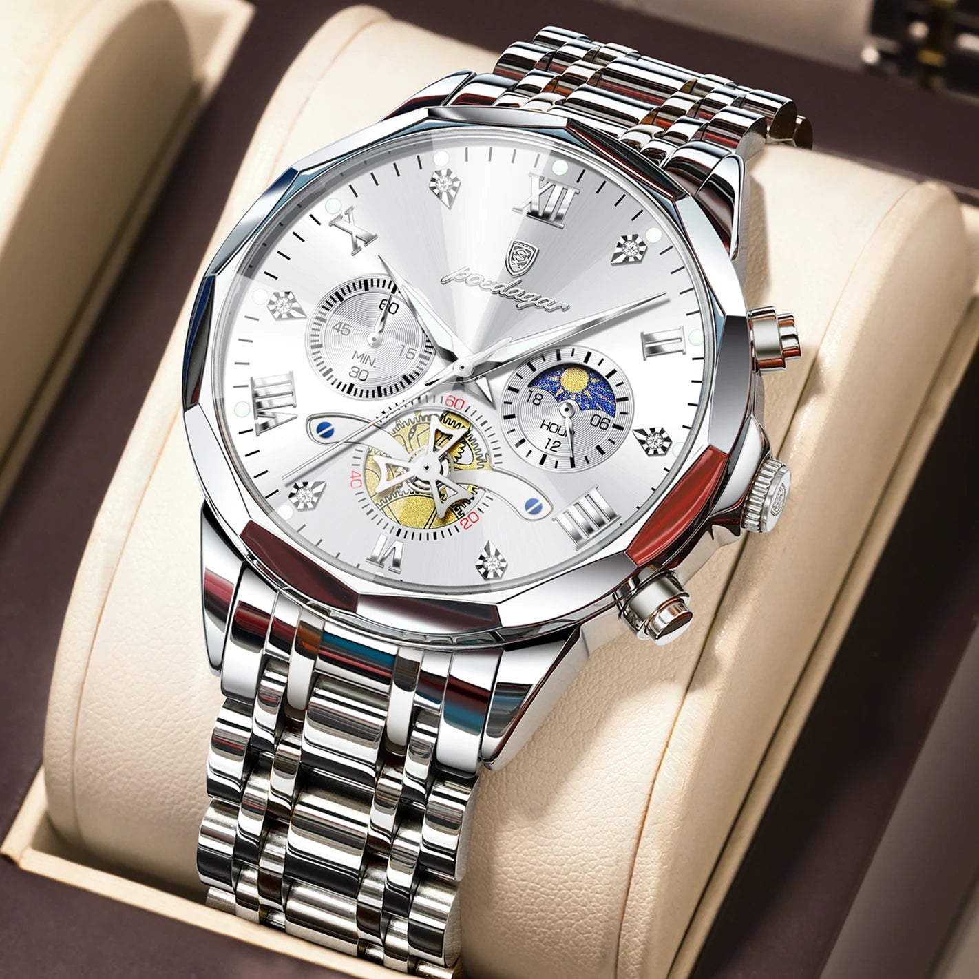 POEDAGAR Luxury Men Clock Waterproof Luminous - 938 Silver White / China Mainland