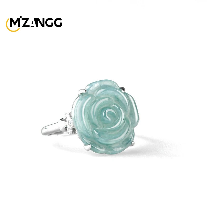 S925 Silver Set Myanmar Jadeite Blue Water Rose.