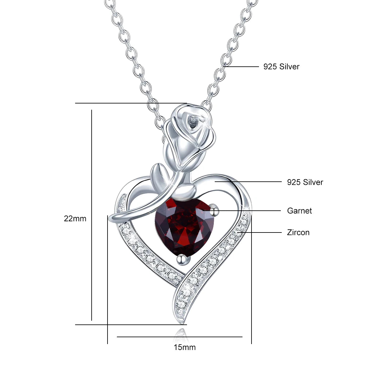 Romantic 925 Silver Necklace Rose Heart Design