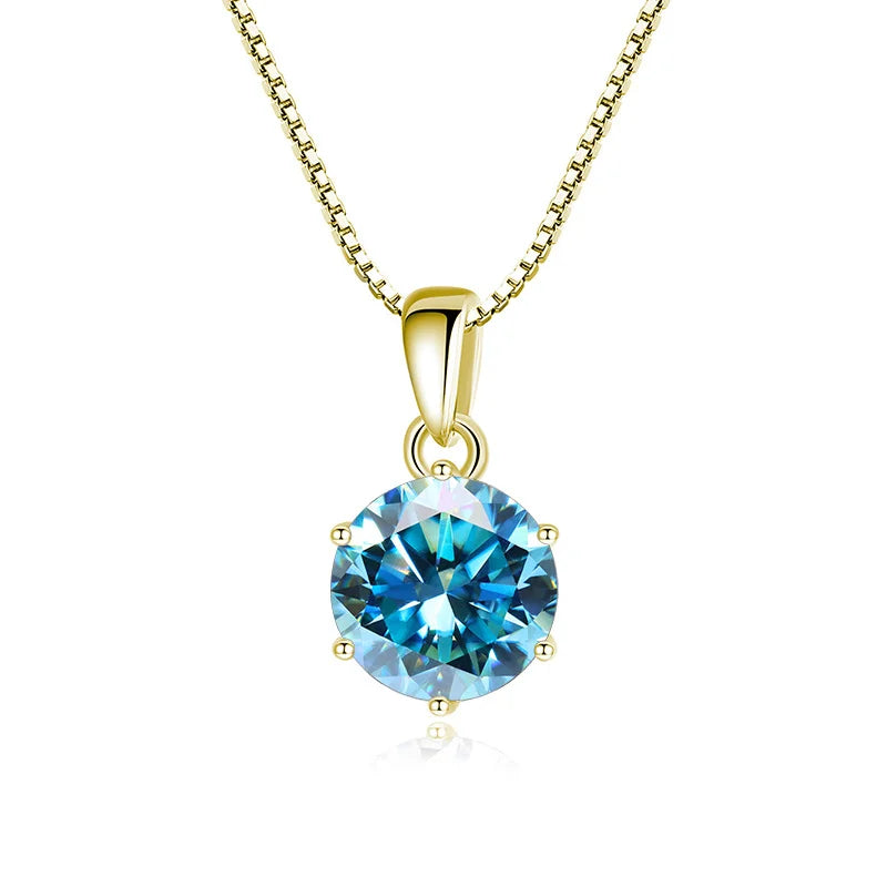JoyceJelly 1 CT Real Moissanite Pendant Necklace For - gold sea blue / 45cm / 1 ct